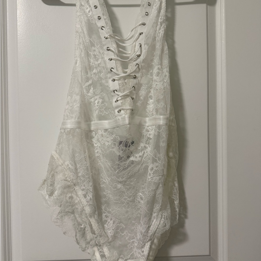 Torrid Ivory Lace-Up Bodysuit